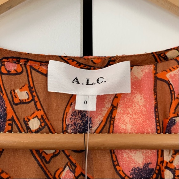 ALC Lucia Smocked Midi Dress Block Print Cotton Sundress Fit & Flare NEW Size 0 - Picture 7 of 9